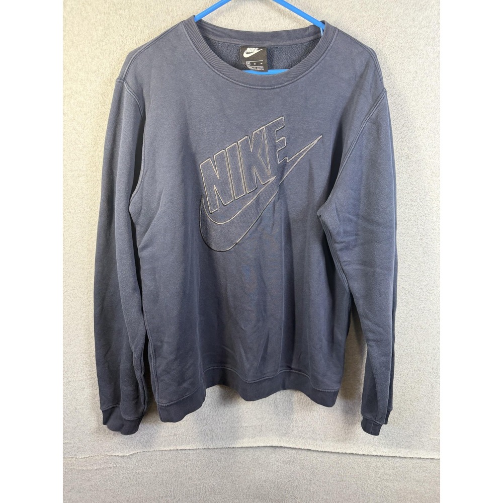 Nike Sweatshirt Mens Medium Blue‎ Pullover Crewneck Fleece Logo Spell Out